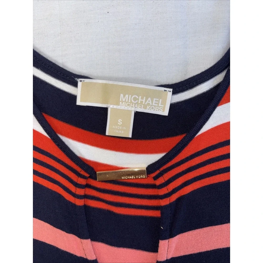 Michael Kors Cold Shoulder Striped Dress Orange Blue White Womens Small